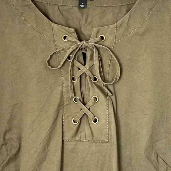 Talbots 16 Military Green Lace Up Shirt Dress Size 16 - Picture 3 of 7